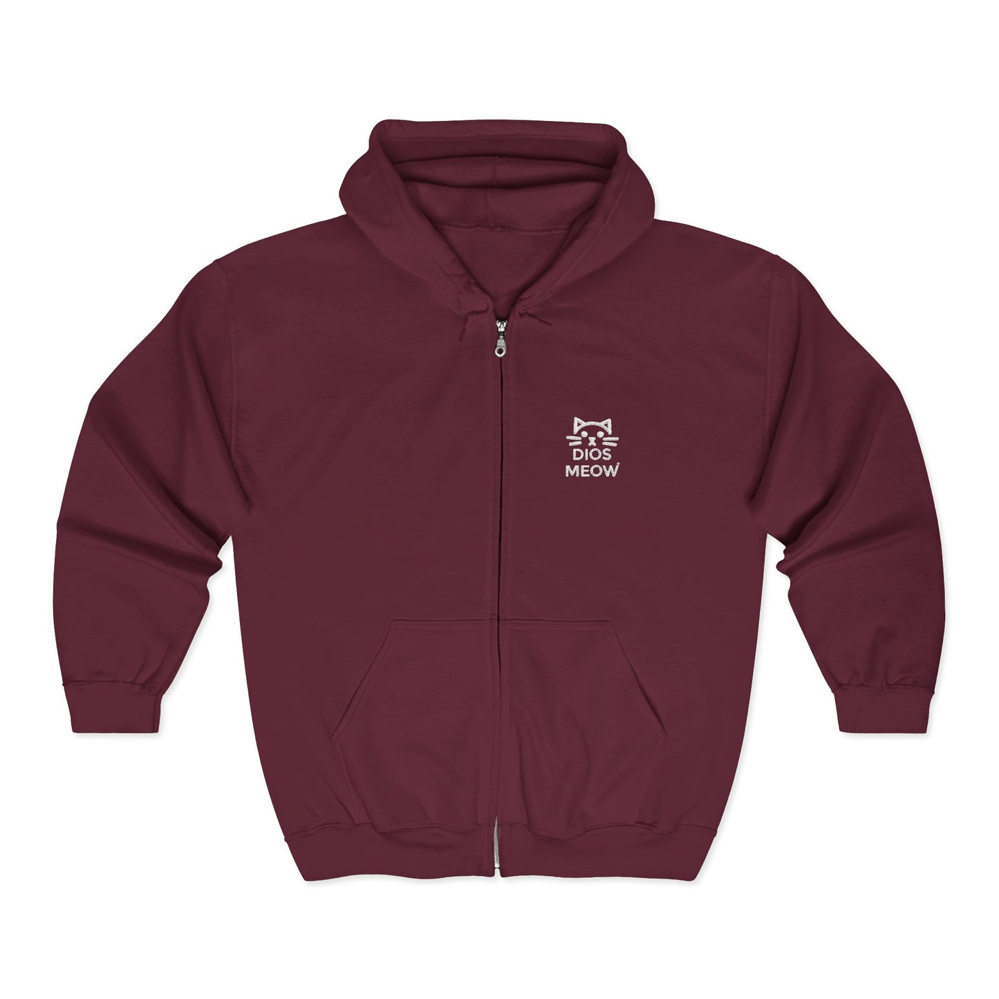 Embroidered Dios Meow Full Zip Hooded Sweatshirt